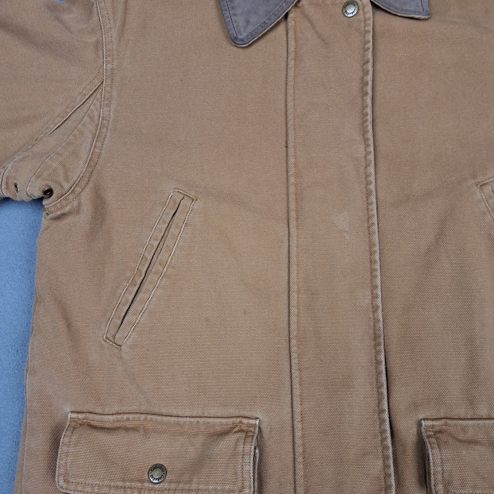 Cabelas Duck Canvas Blanket Lined Jacket Womens Medium Leather Collar Chore Coat - Picture 14 of 16